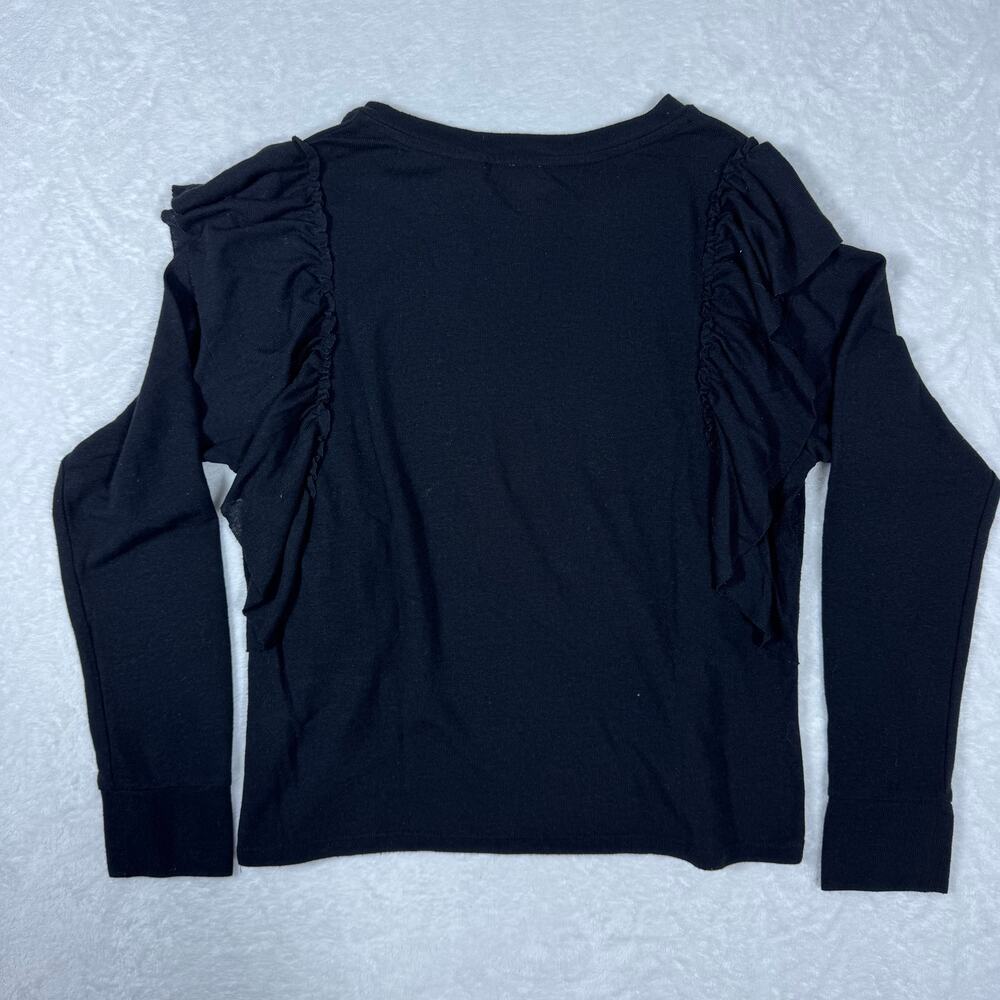 Levi's Black Ruffle Long Sleeve Top Women's XS Crewneck Pullover Sweatshirt - Picture 2 of 7